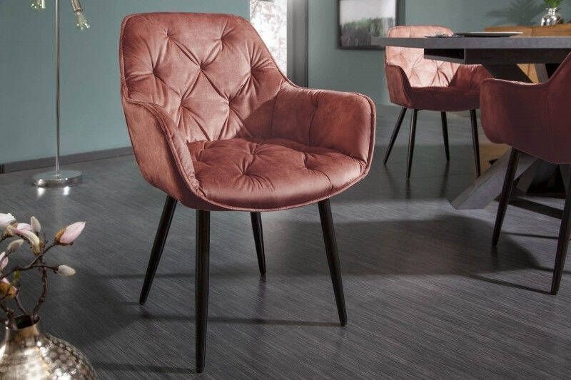 Invicta Interior Design stoel MILANO bruin fluweel met Chesterfield quilting 41182