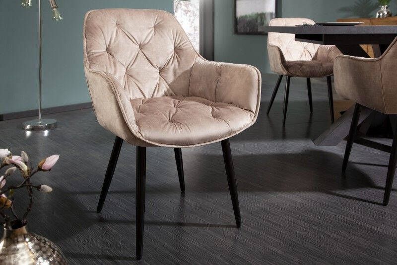 Invicta Interior Design stoel MILANO champagne fluweel met Chesterfield quilting 41178