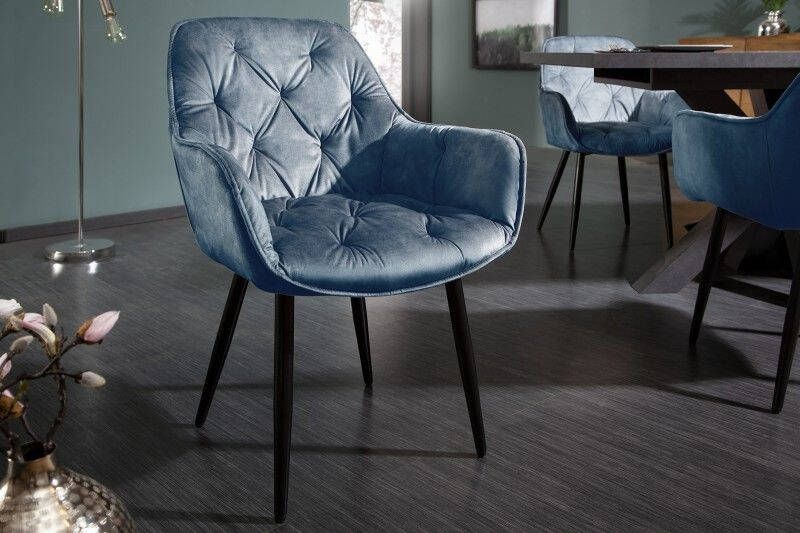 Invicta Interior Design stoel MILANO petrol fluweel met Chesterfield quilting 41181