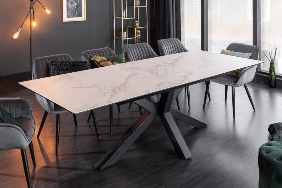 Invicta Interior Uitschuifbare eettafel ETERNITY 180-25cm marmer wit keramiek gemaakt in Italie 41218