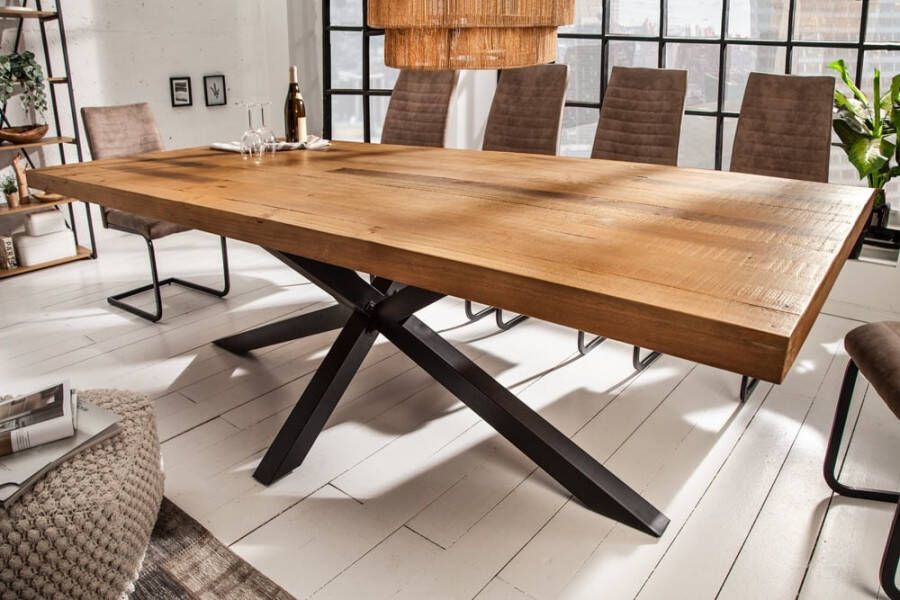 Invicta Interior Massieve eettafel GALAXIE 240 cm vintage bruin gerecycled grenenhout zwart stalen frame 43561