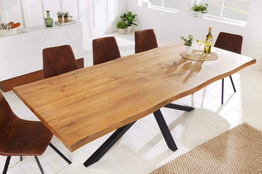 Invicta Interior Massief houten eettafel GALAXIE 240cm natuurlijk eiken ijzer industrieel design 43125