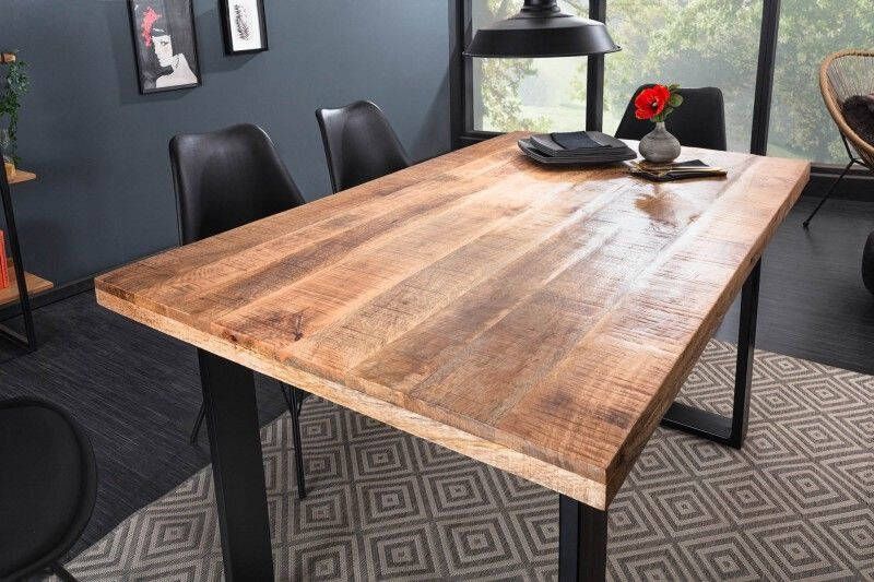 Invicta Interior Massieve eettafel IRON CRAFT 140cm mangohout zwart ijzeren frame slede industrieel design 39874