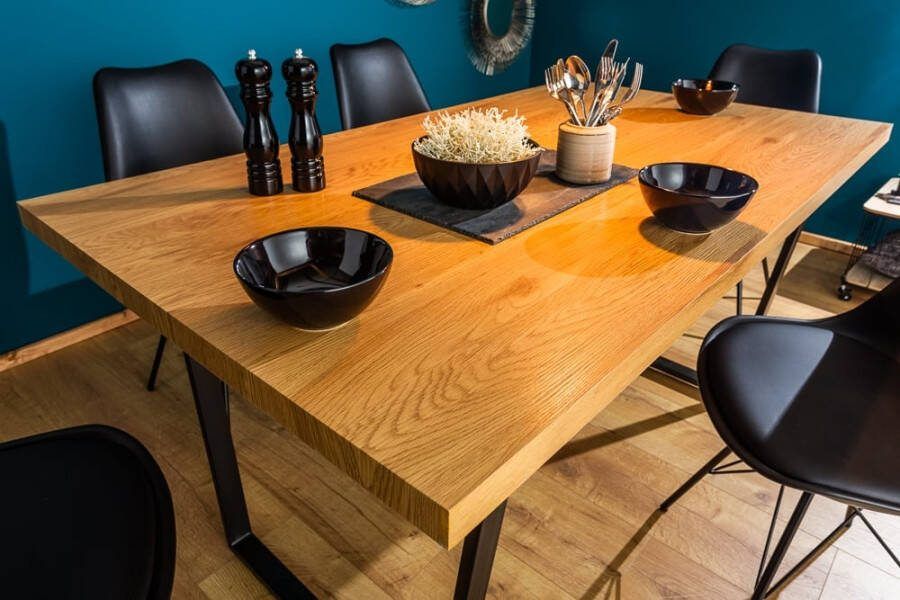 Invicta Interior Moderne eettafel LOFT 160cm eiken design zwart metalen poten sledeonderstel Industrieel 6538955