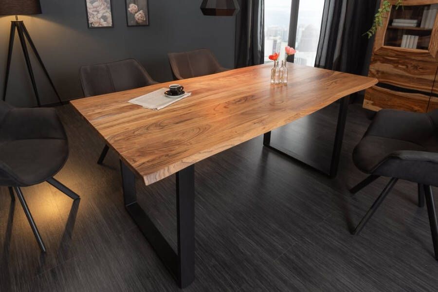 Invicta Interior Massief houten eettafel MAMMUT 180 cm wilde acaciaboom rand industrieel design 2 6 cm tafelblad 43469