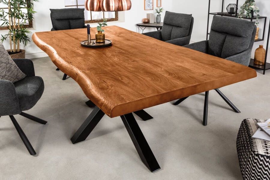 Invicta Interior Massief houten eettafel MAMMUT NATURE 180cm acacia honing afwerking boomrand 6cm tafelblad 41607