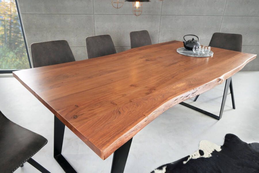 Invicta Interior Massief houten eettafel ORGANIC ARTWORK 180cm acacia industrieel design ijzeren frame boomrand 43364