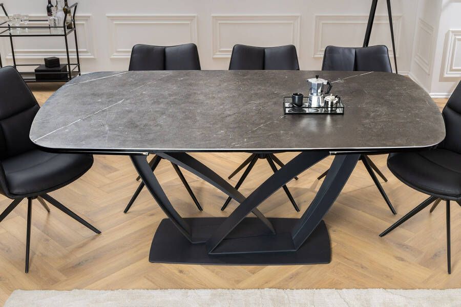Invicta Interior Eettafel PAPILLON 180-220-260cm marmerlook grafiet keramiek gehard glas 45179