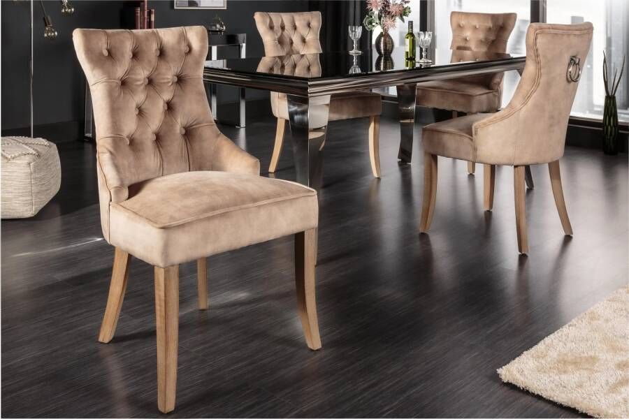 Invicta Interior Elegante stoel CASTLE koffie fluweel landelijke stijl met comfort handvat 40468