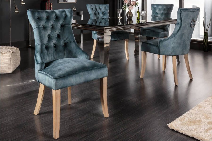 Invicta Interior Elegante stoel CASTLE petrol fluweel landelijke stijl met comfort handvat 40470