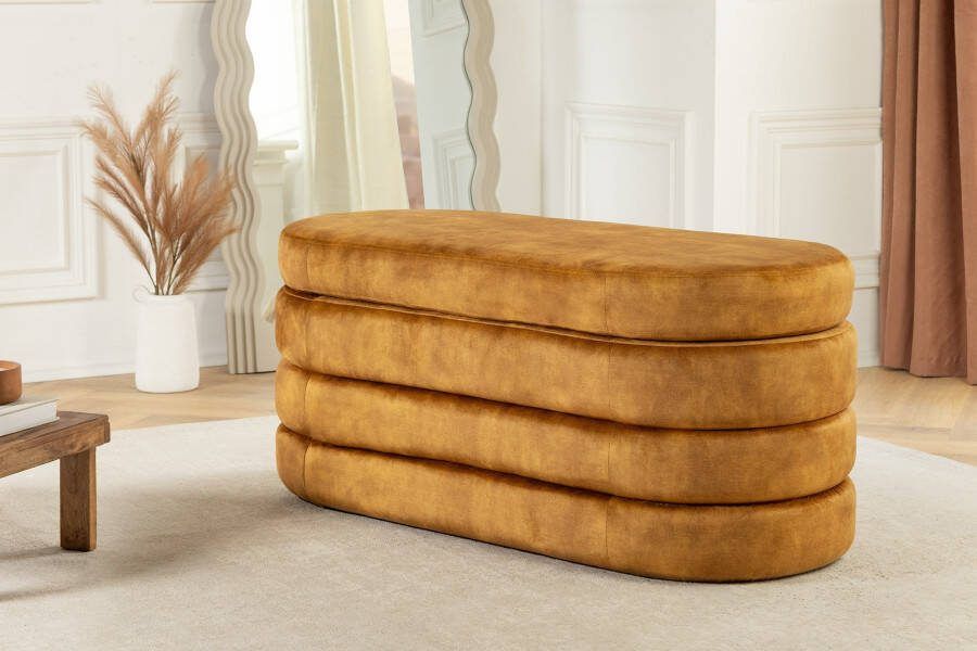 Invicta Interior Extravagante gestoffeerde bank VOGUE 115 cm mosterdgeel fluwelen bank met opbergruimte 46690