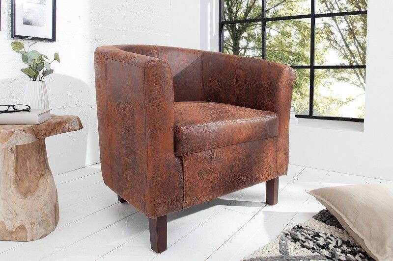 Invicta Interior Design loungestoel HEMINGWAY whiskybruin met armleuningen cocktailstoel massief houten poten 38475