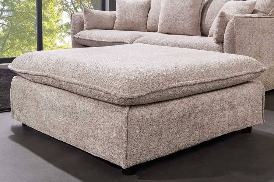 Invicta Interior Grote kruk HEAVEN 100cm champagne beige Boucle gestoffeerde kruk veerkern 44186