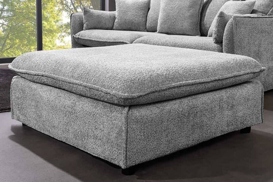 Invicta Interior Grote kruk HEAVEN 100cm grijs Boucle gestoffeerde kruk veerkern 44191