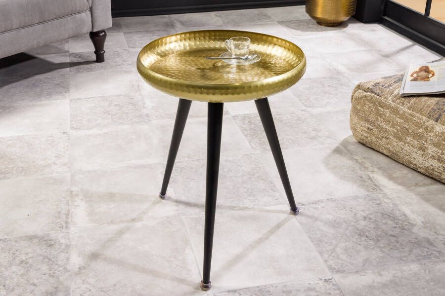 Invicta Interior Handgemaakte bijzettafel ORIENT 50cm messing goud rond metaal gehamerd design 44350