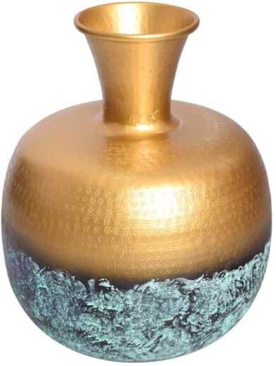 Invicta Interior Handgemaakte decoratieve vaas ABSTRACT ORIENT 40cm goud rond metaal patina 43511