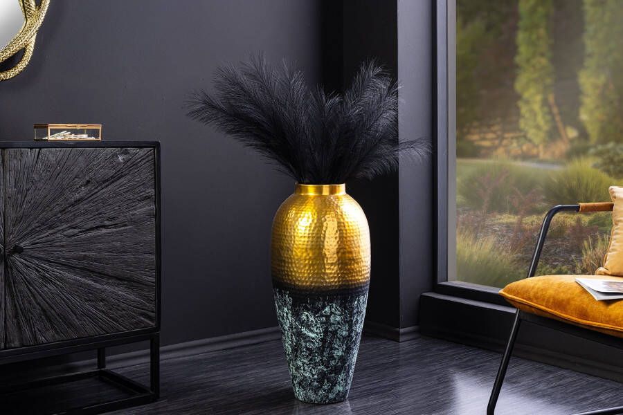 Invicta Interior Handgemaakte decoratieve vaas ORIENT M 50cm goudkleurig metaal met gepatineerd gehamerd design 44875