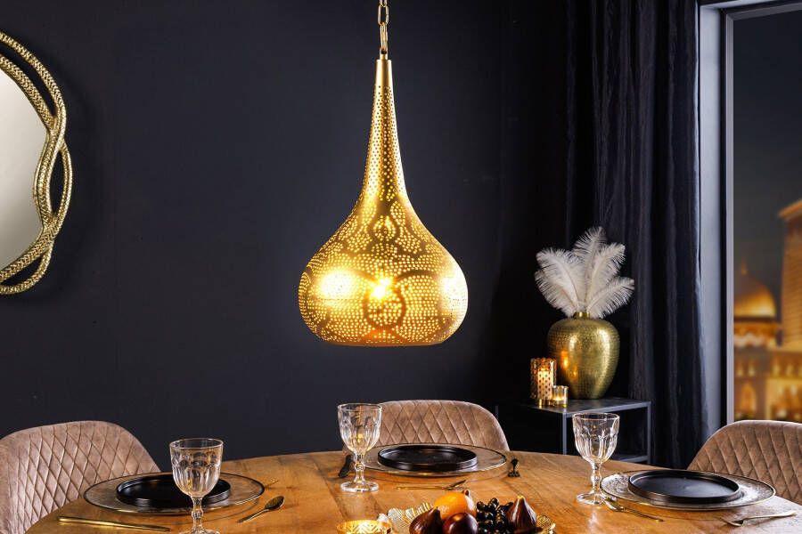 Invicta Interior Handgemaakte hanglamp ORIENT LIVING 50cm goud ijzeren druppelvorm 44897
