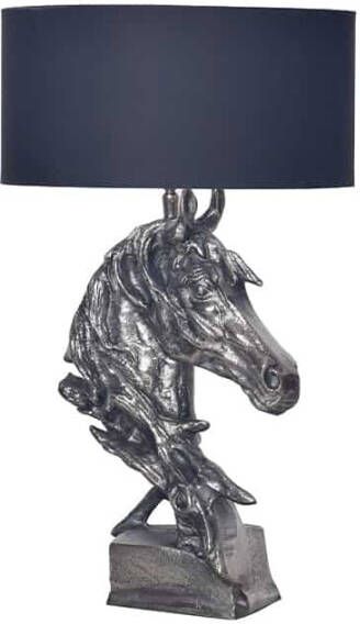 Invicta Interior Handgemaakte tafellamp CABALLO 60cm zilverzwart metalen katoenen paardsculptuur 43624