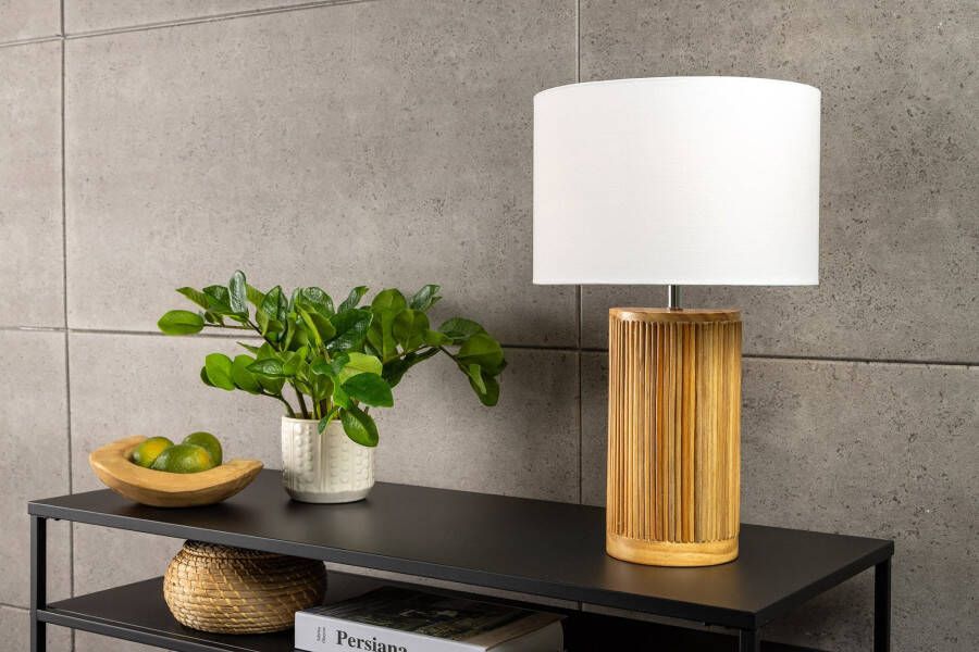 Invicta Interior Tafellamp GATSBY 50 cm met lampenkap van wilgen- en grenenhout in naturel wit. 44496