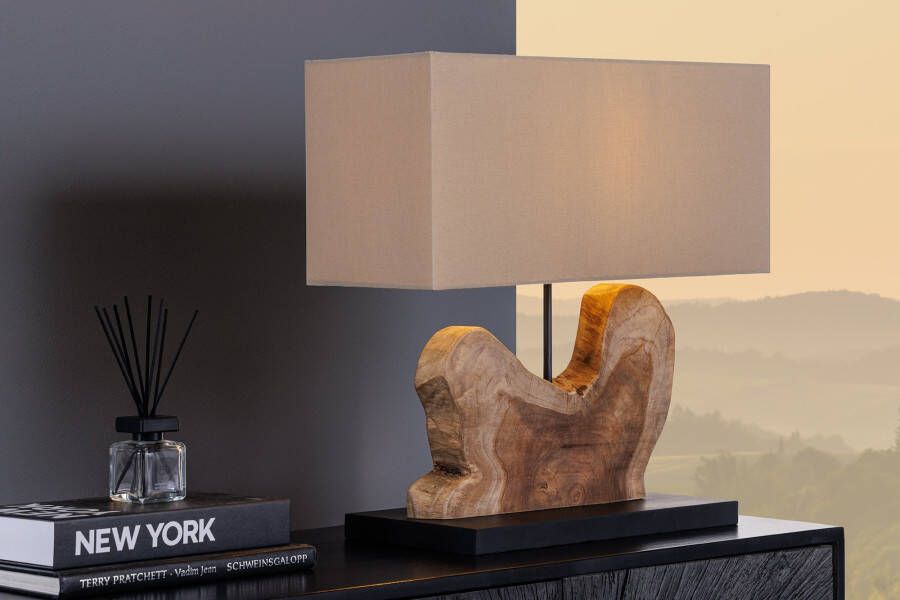 Invicta Interior Handgemaakte tafellamp HYPNOTIC 50cm naturel teakbeige met linnen kap 44685