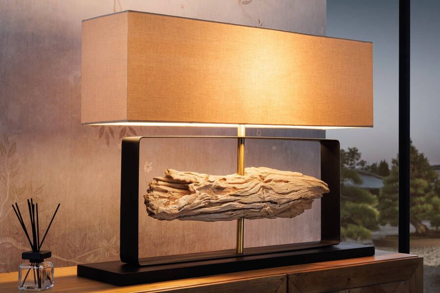 Invicta Interior Handgemaakte tafellamp ROUSILIQUE 80cm naturel ijzerhout beige met lampenkap 44689