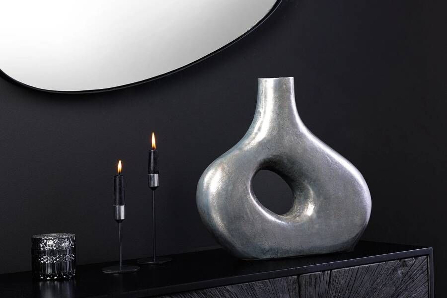 Invicta Interior Handgemaakte vaas RING 30cm donkergrijs metalen decoratie bloemenvaas 44864