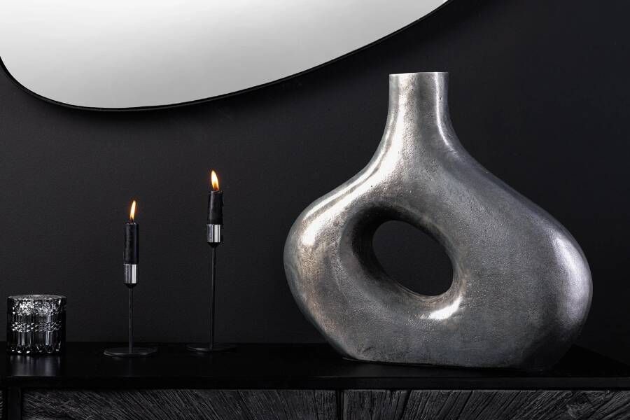 Invicta Interior Handgemaakte vaas RING 40cm donkergrijs metalen decoratie bloemenvaas 44863