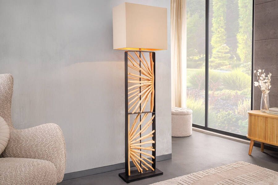 Invicta Interior Handgemaakte vloerlamp EUPHORIA 165cm naturel longan hout beige met lampenkap 44688