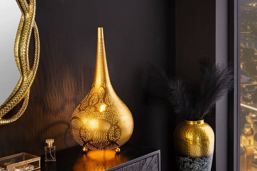 Invicta Interior Handgemaakte vloerlamp ORIENT LIVING 50cm goud ijzer druppelvorm 44898