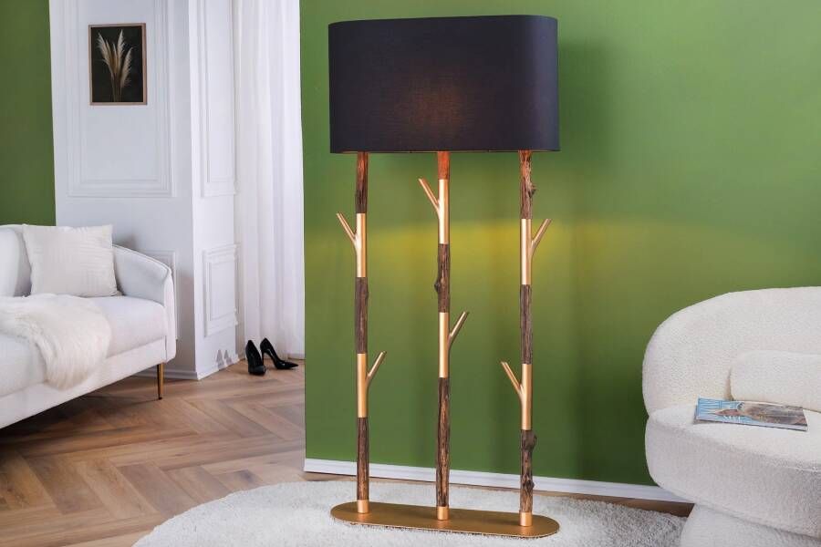 Invicta Interior Handgemaakte vloerlamp WARDROBE 155cm zwart goud naturel ijzerhout massief hout 45897