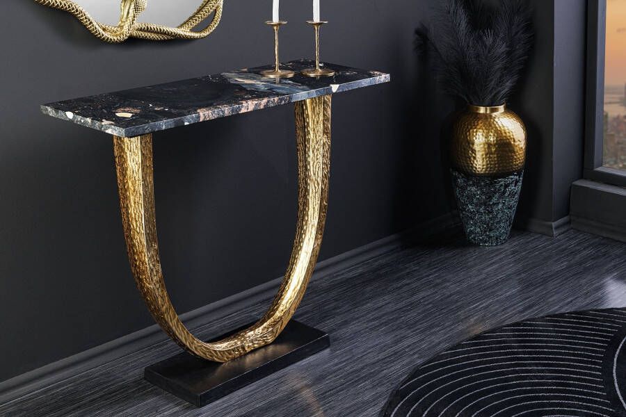 Invicta Interior Handgemaakte wandtafel OMEGA 80cm zwart marmer goud metaal 44851