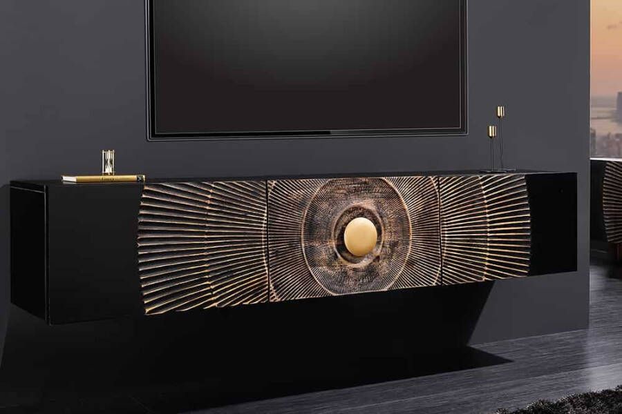 Invicta Interior Hangend TV-lowboard GOLDEN SUNSET 160cm zwart goud mangohout handgemaakt 44250