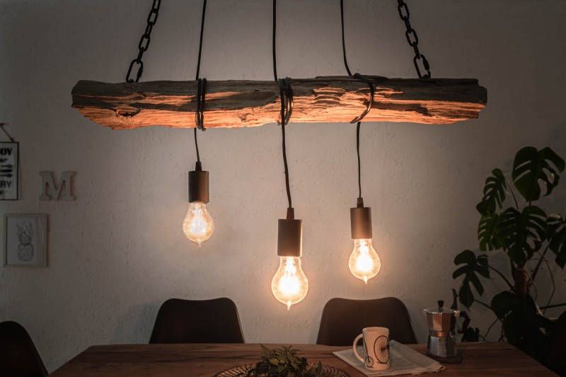 Invicta Interior Industriële hanglamp BARRACUDA 70cm gerecycled massief hout met 3 lampjes 40079