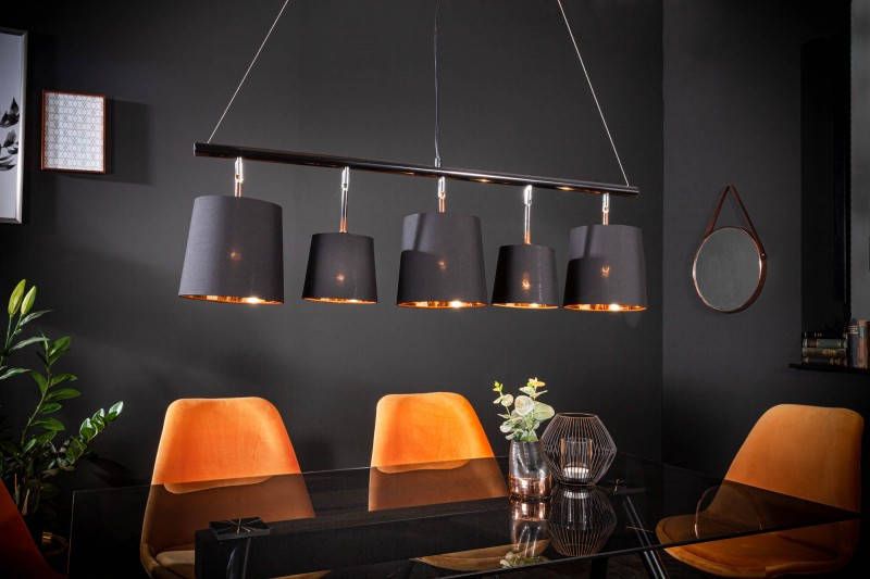 Invicta Interior Elegante hanglamp LEVELS 100cm zwartgouden hanglamp met linnen kappen 40037