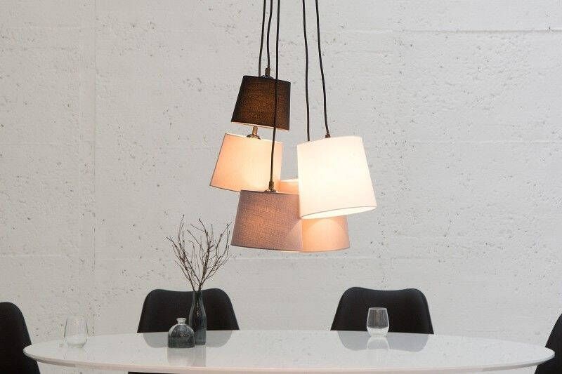 Invicta Interior Design hanglamp LEVELS zwart grijs wit met 5 linnen kappen 37742