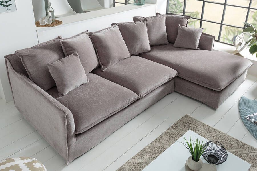 Invicta Interior Grote hoekbank HEAVEN 255cm taupe fluweel incl. kussens landelijke stijl 40674