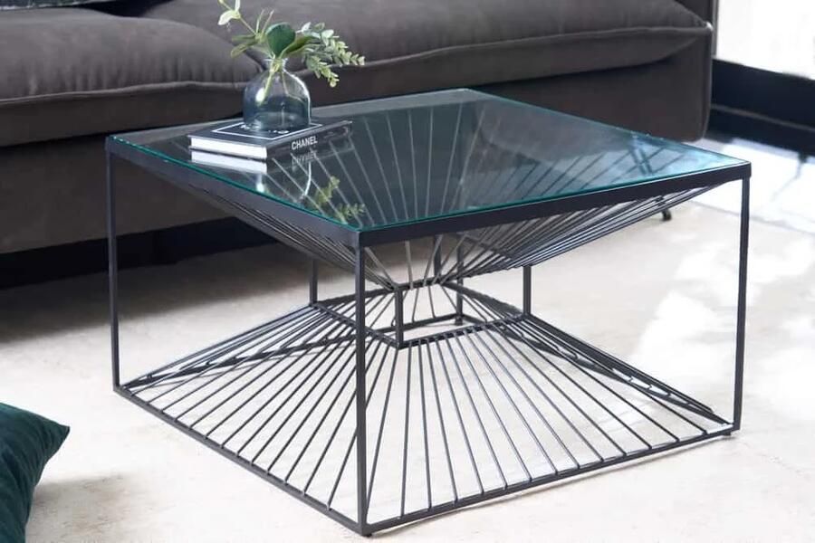 Invicta Interior Abstracte salontafel ILLUSION 60cm zwart metaal glas handgemaakt modern design 43502