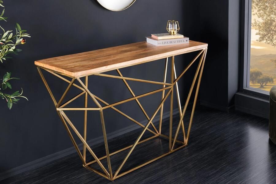 Invicta Interior Abstracte wandtafel DIAMOND 120 cm naturel messing mango hout metalen frame 43952