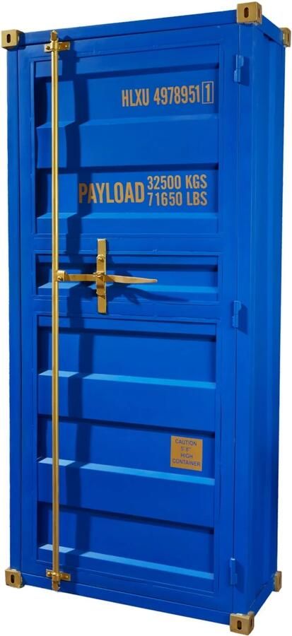 Invicta Interior Design barkast container GLOBETROTTER 180cm blauw wijnrek upcycling 43598