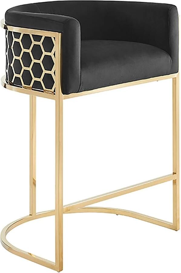Invicta Interior Barkruk ELEGANCE fluweelzwart met goudkleurig roestvrijstalen frame 47502