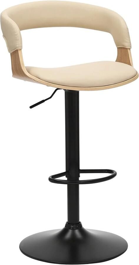 Invicta Interior Barkruk MANHATTAN 81-110 cm draaibaar kunstleer crèmekleurig beige met eikenhoutlook 47716