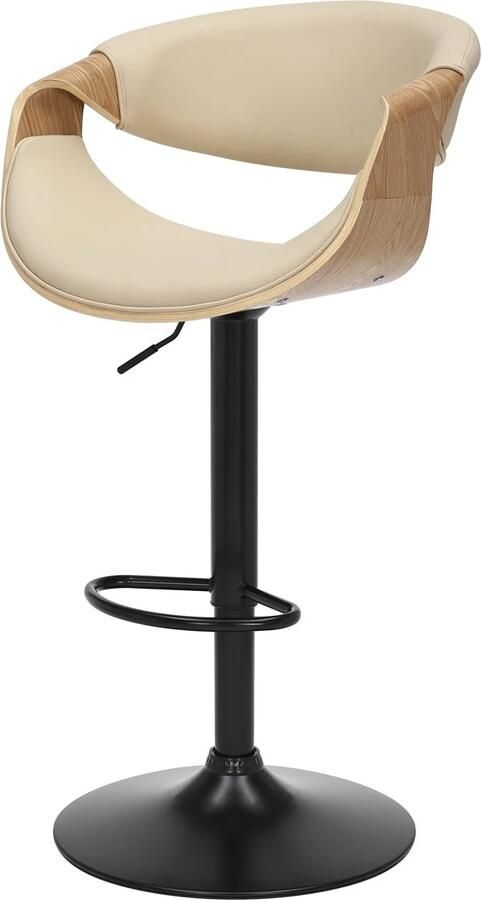 Invicta Interior Barkruk ORGANIC 89-100 cm draaibaar met armleuningen kunstleer in crèmekleurig beige met eikenhoutlook 47715