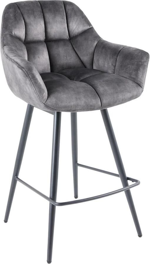 Invicta Interior Draaibare barkruk PAPILLON grijze fluwelen barstoel met rugleuning zwarte metalen poten 43883