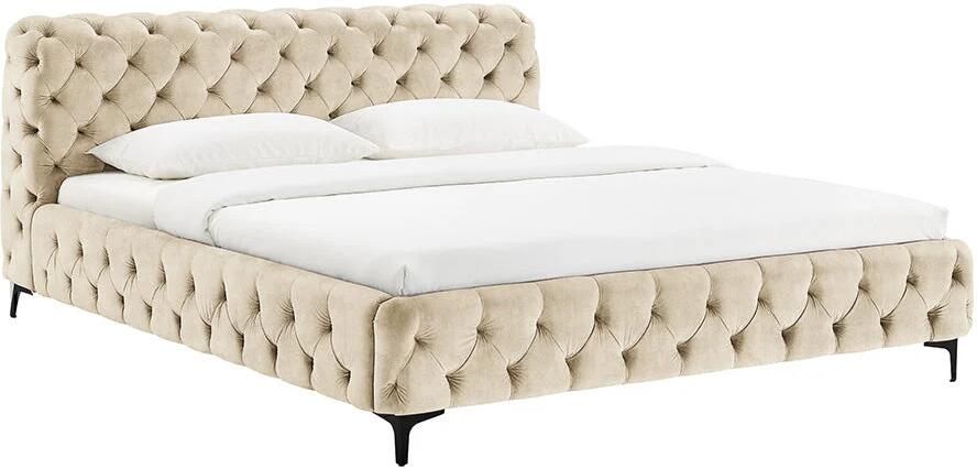 Invicta Interior Bed MODERN BAROCK 180x200cm fluweel champagne in chesterfield-stijl 46409