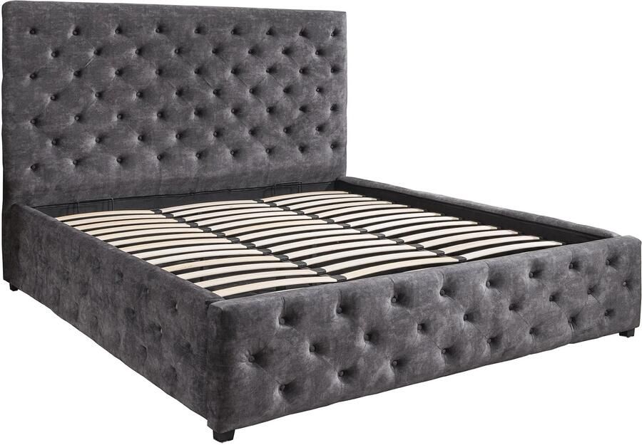 Invicta Interior Bed PARIS 160x200cm Chesterfield-look fluweelgrijs met opbergruimte 45636