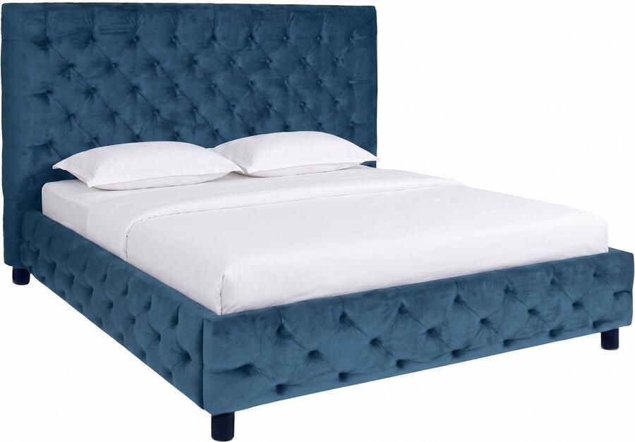 Invicta Interior Design tweepersoonsbed PARIS 180x200cm donkerblauw fluweel Chesterfield 40556