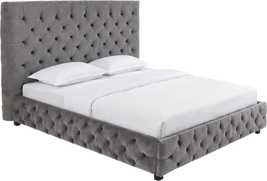 Invicta Interior Design tweepersoonsbed PARIS 180x200cm grijs fluweel Chesterfield 39992