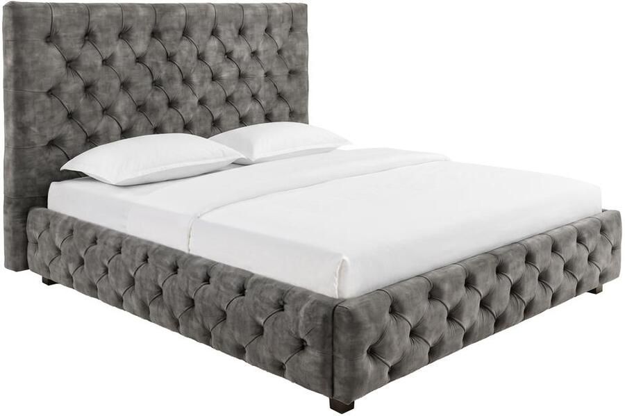 Invicta Interior Design tweepersoonsbed PARIS 180x200cm grijs olijf fluweel Chesterfield 41076