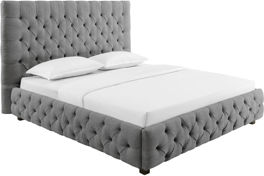 Invicta Interior Design bedstee PARIS 180x200cm grijs linnen Chesterfield tweepersoonsbed 41327